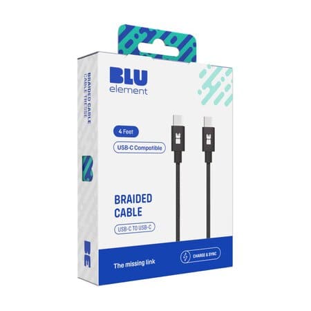 Braided Charge/Sync USB-C to USB-A Cable 4ft Black - Braided Charge/Sync USB-C to USB-C Cable 4ft Black 60W - Image 3