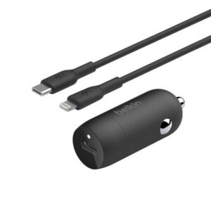 Boost Charge Car Charger 30W PD/PPS USB-C with USB-C to Lightning Cable Black